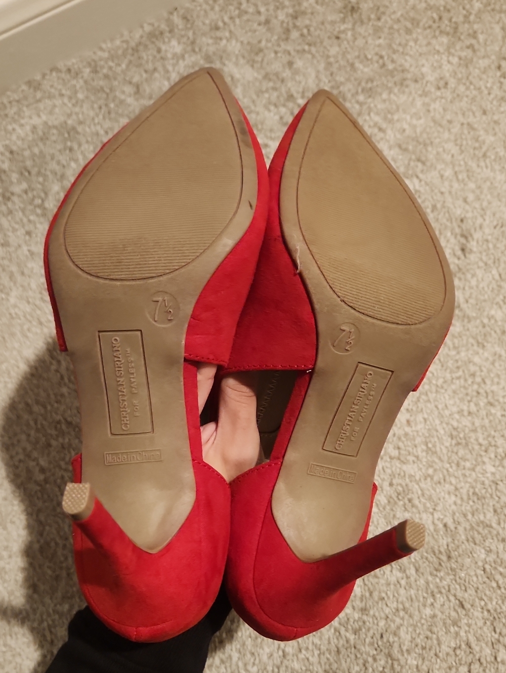 Christian Siriano Red Suede Pointed-Toe Slip-On Heels - Picture 6 of 6